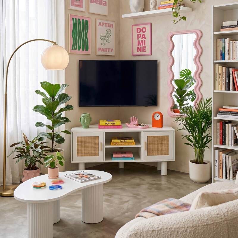Meuble TV d'angle effet cannage 120 cm en rotin synthétique style bohème (24/25)