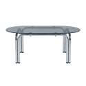 Table à manger ovale en métal et verre trempé 6 personnes