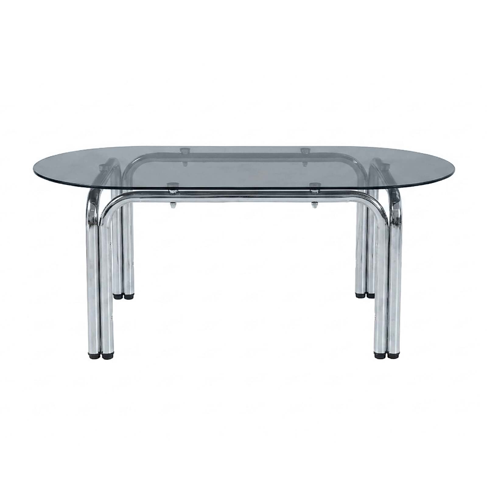 Table à manger ovale en métal et verre trempé 6 personnes