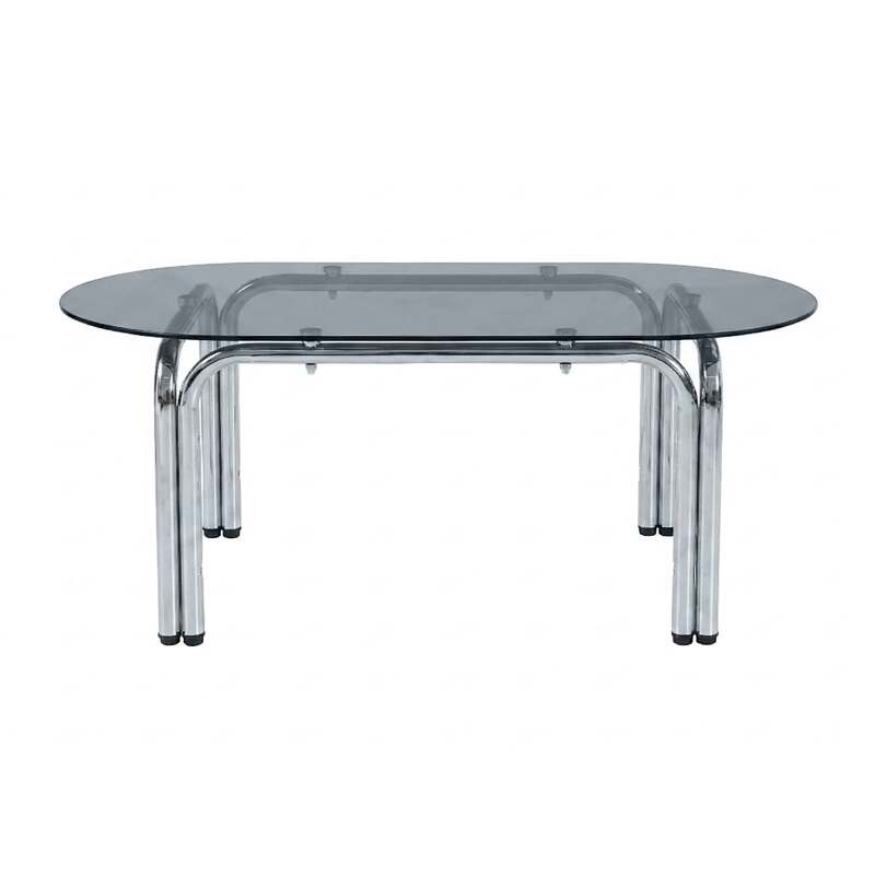 Table à manger ovale en métal et verre trempé 6 personnes (5/8)