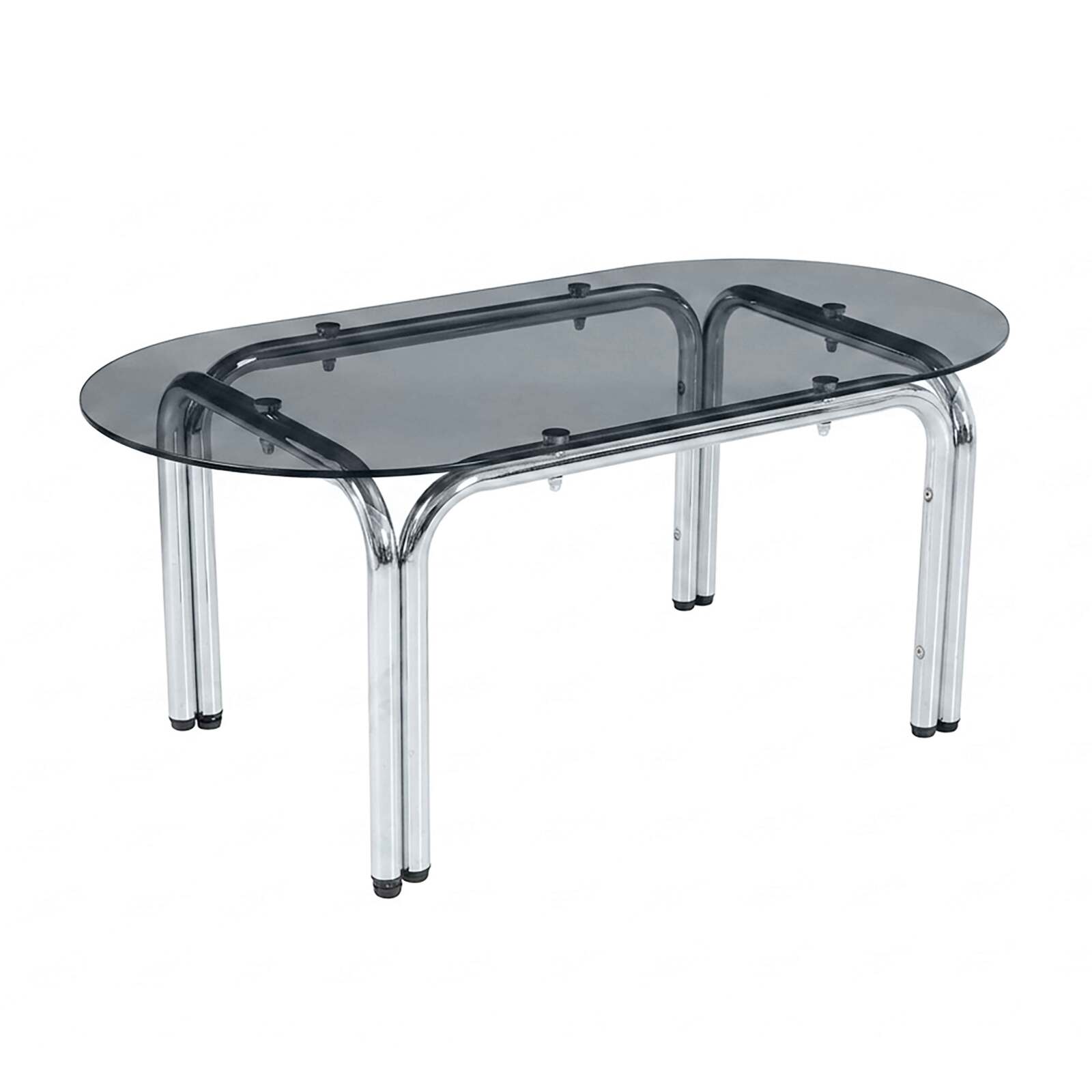 Table à manger ovale en métal et verre trempé 6 personnes