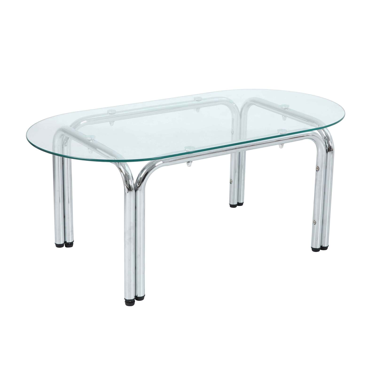 Table à manger ovale en métal et verre trempé 6 personnes