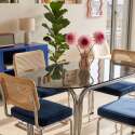 Table à manger ovale en métal et verre trempé 6 personnes