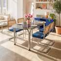 Table à manger ovale en métal et verre trempé 6 personnes