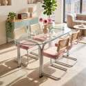 Table à manger ovale en métal et verre trempé 6 personnes