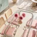 Table à manger ovale en métal et verre trempé 6 personnes
