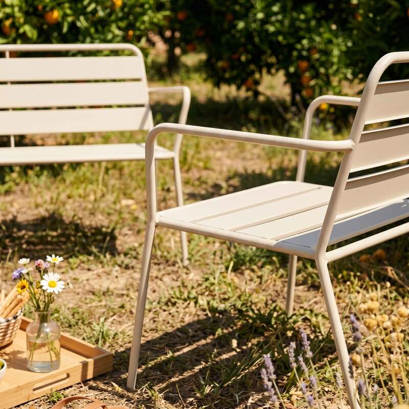 Salon de jardin en métal 4 places avec 2 fauteuils et 1 banc (3/9)