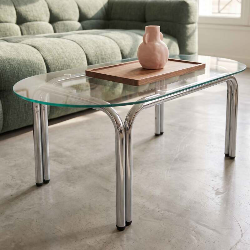 Table basse en verre trempé ovale 110x55 cm