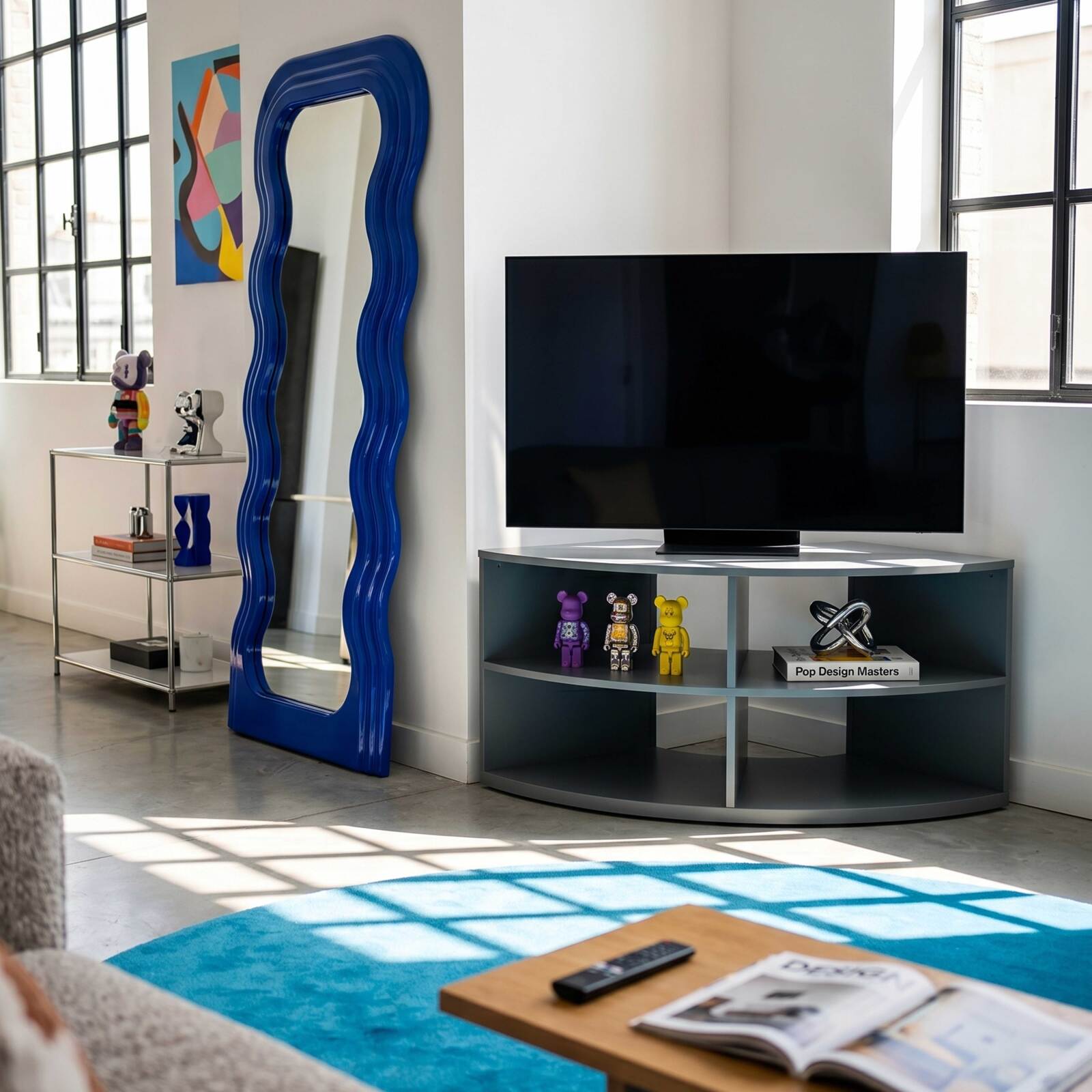 Meuble TV d'angle coloré 120 cm style scandinave