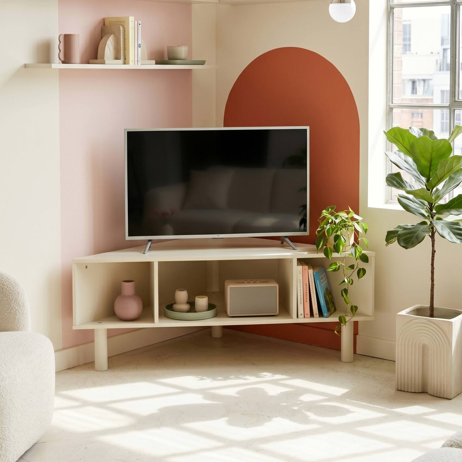 Meuble TV d'angle coloré 120 cm style scandinave