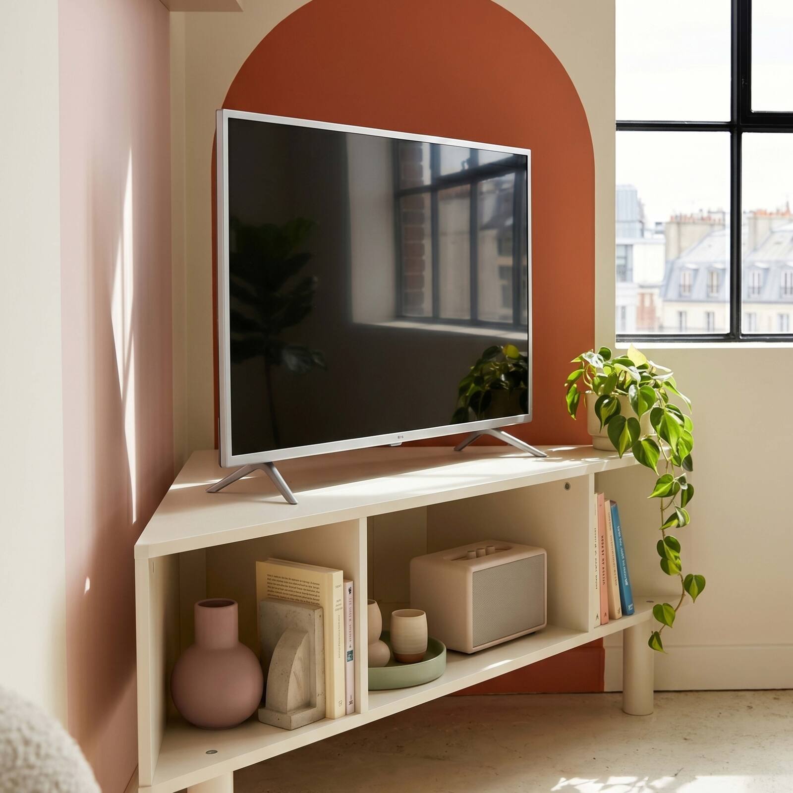 Meuble TV d'angle coloré 120 cm style scandinave