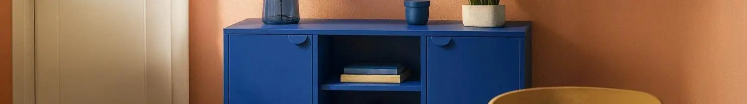 buffet de salon en métal  bleu avec 2 portes