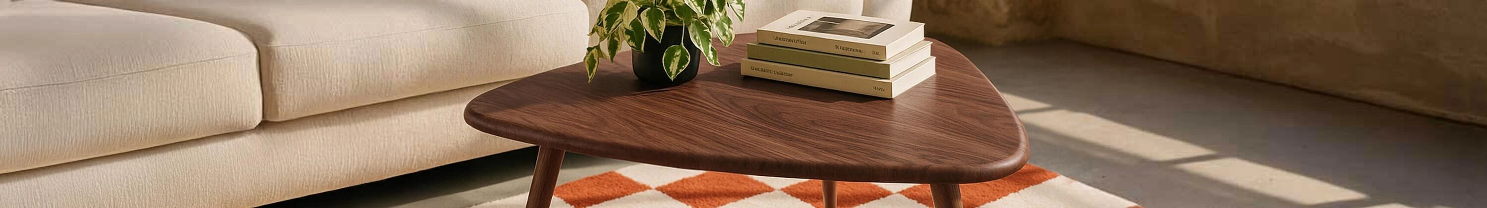 table basse effet bois avec plateau triangulaire