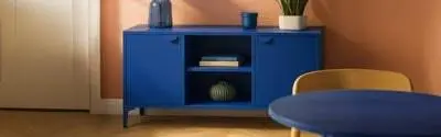 buffet de salon en métal  bleu avec 2 portes