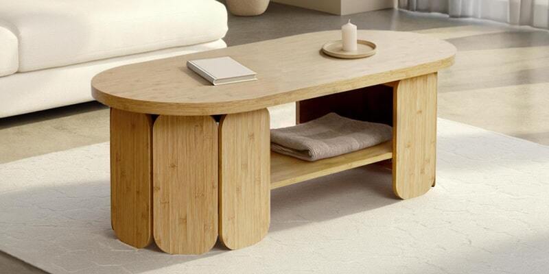 Table basse aspect naturel bois avec ovale