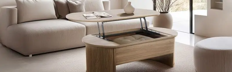 table basse relevable dans un salon cosy