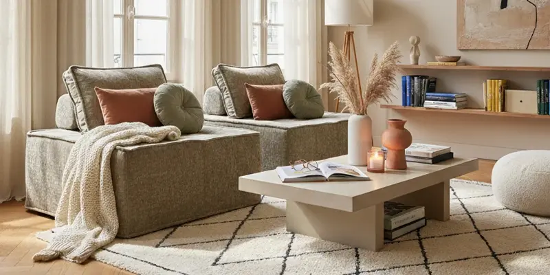 Fauteuils de canapé modulable en tissu couleur taupe