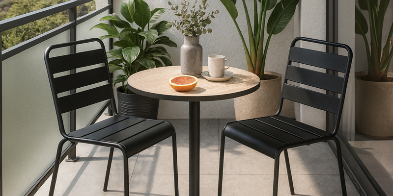 Table de jardin style bistrot en métal et 2 chaises sans accoudoir