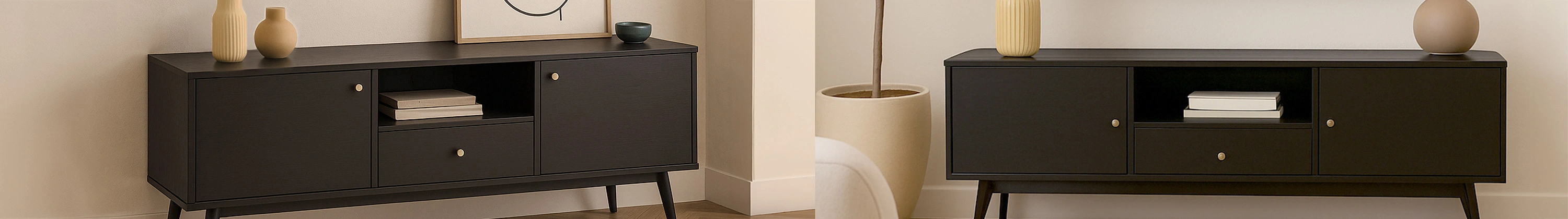 meuble TV effet bois noir style design