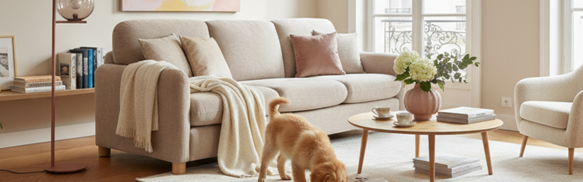 table basse relevable dans un salon cosy