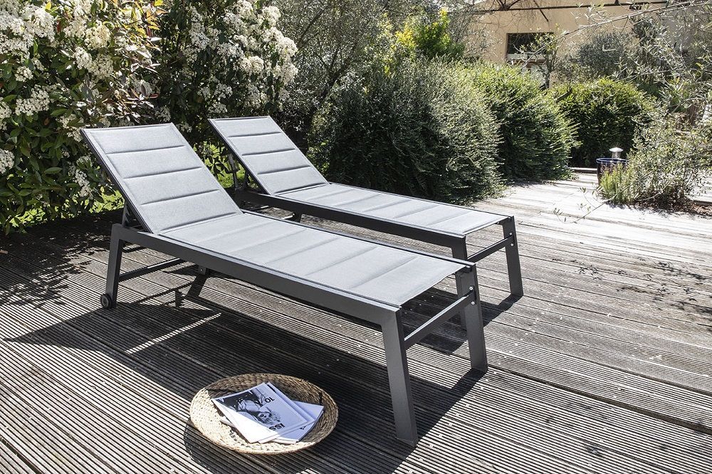 Transat Transat Noir De Jardin Chaise Chaise de terrasses relax chaise longue Chaise longue loisirs 
