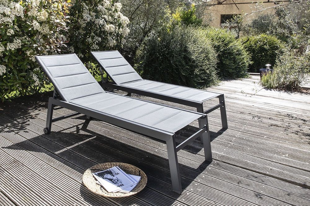 Bain de soleil inclinable en aluminium avec coussin