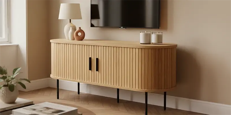 Meuble TV effet bois et métal 120 cm dans un style bohème