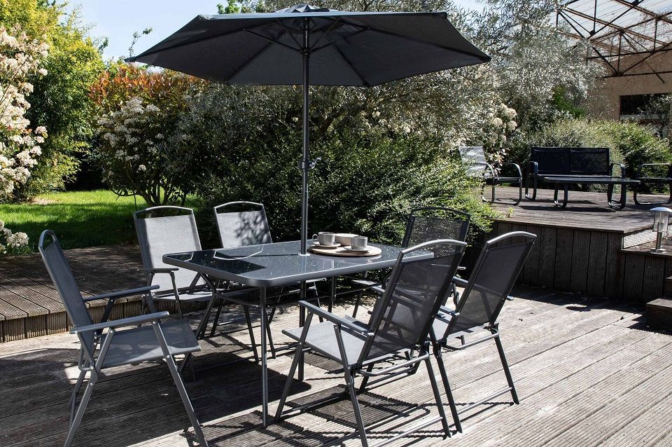 table de jardin pliante et parasol Bormes