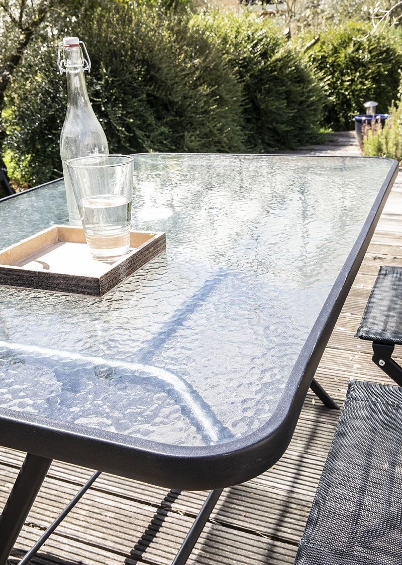 table de jardin pliante plateau verre