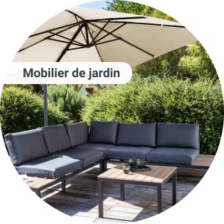 Photo d'un salon de jardin bas anthracite avec parasol