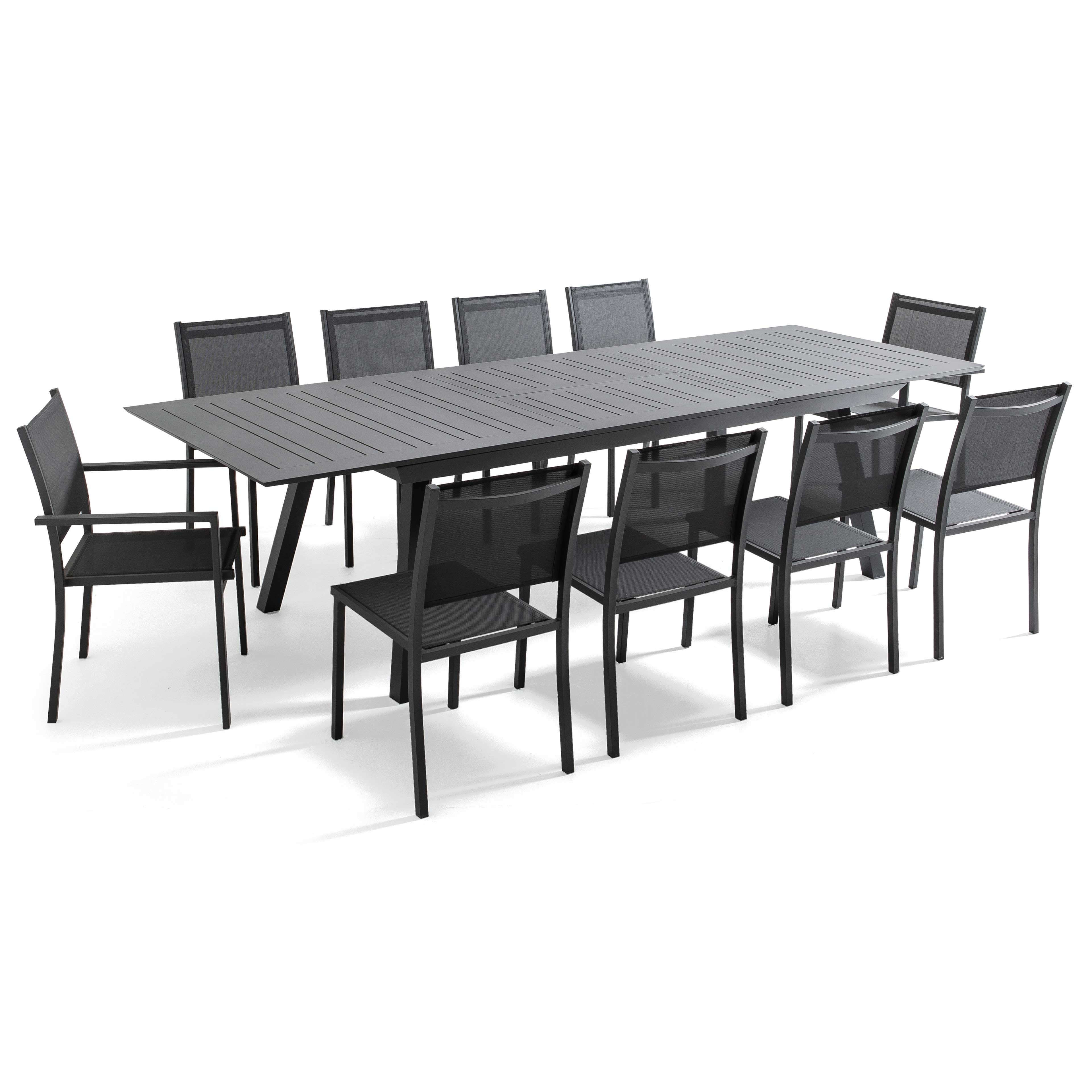 Salon de jardin en aluminium 10 places table extensible 216/298 cm